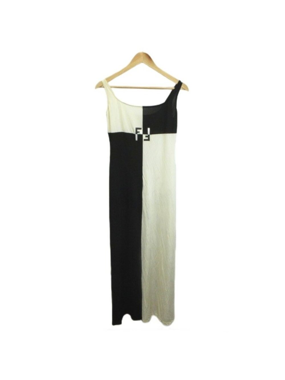 Fendi Vintage Long Dress FF Logo Sleeveless Color Block Black White 46